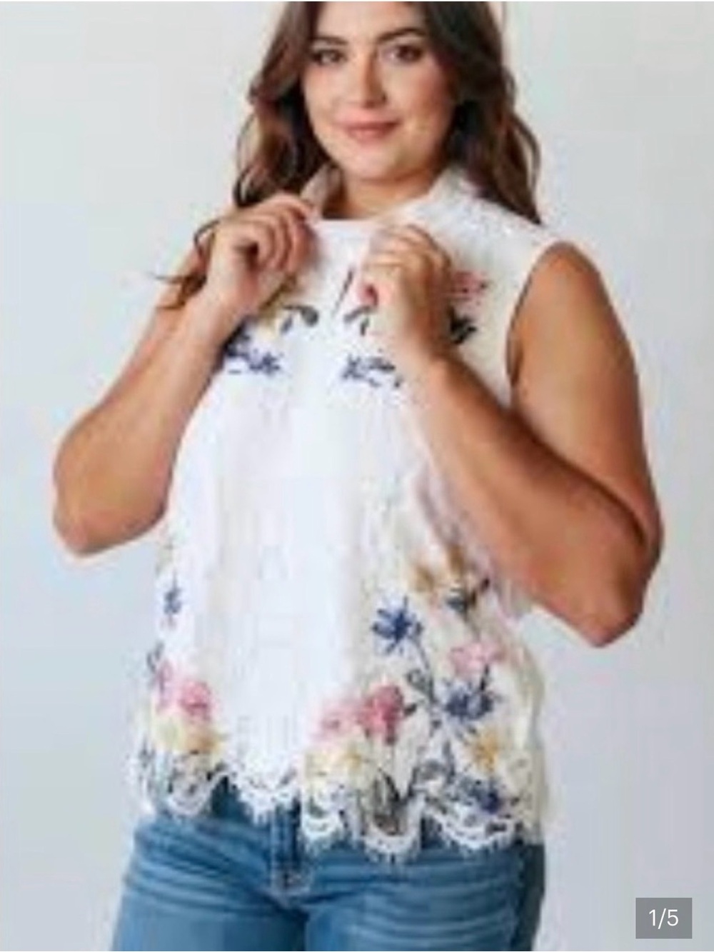 White House Black Market White Floral Embroidered Lace Trim Sleeveless Camisole